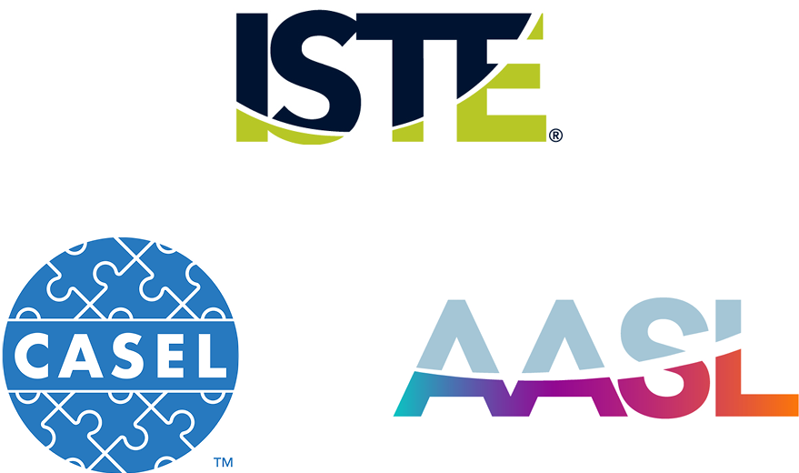 Three separate logos, ISTE, Casel and AASL