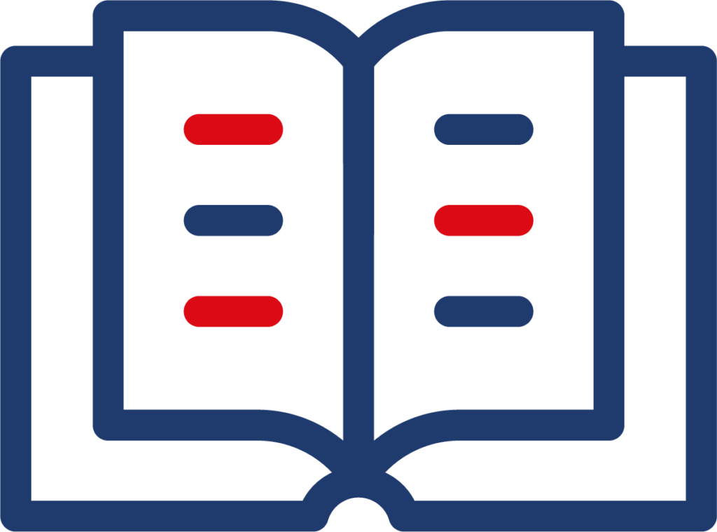 blue and red outlines representing a book icon