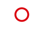 white outline with round top and a point at the bottom with a red outline circle in the center