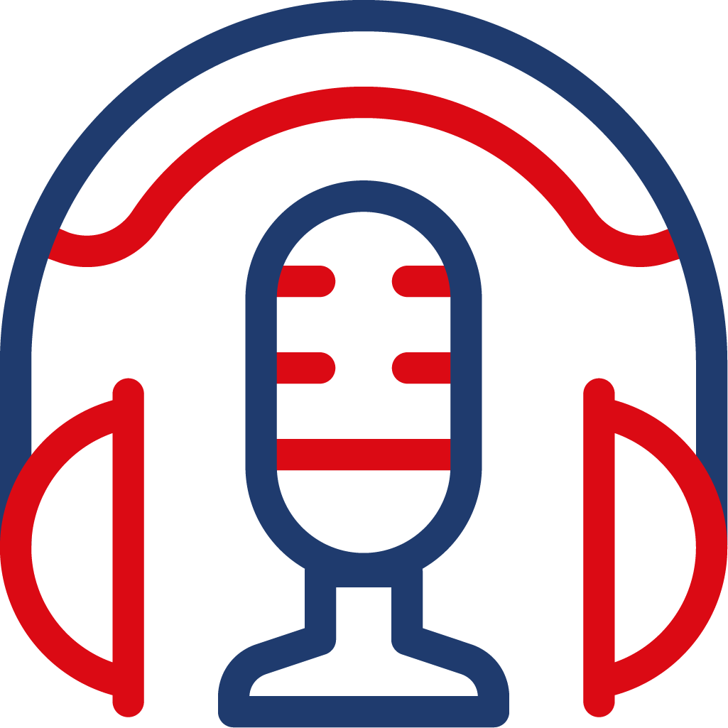 blue and red outlines representing a podcast icon