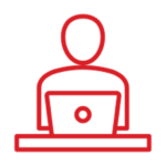 red outlines of person behind a laptop