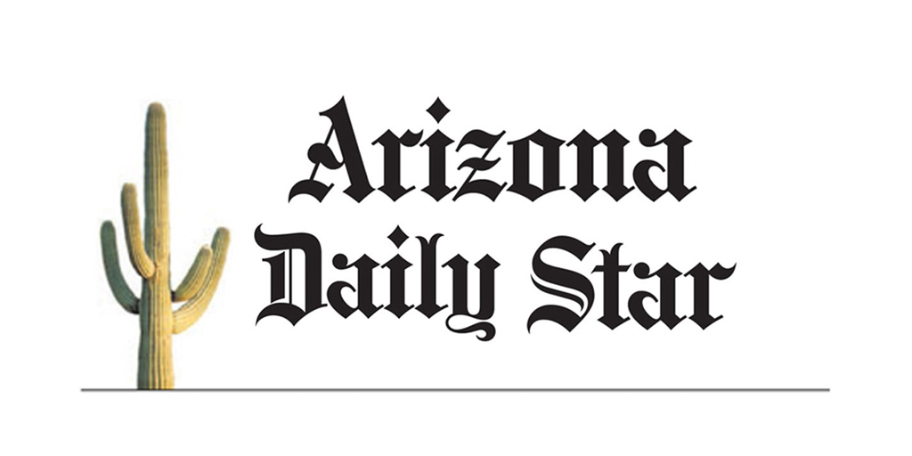 Black text of Arizona Daily Star on a white background with a cactus to the left