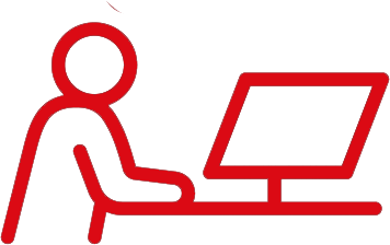 Red outlines of an icon of a person sitting in front of a computer monitor