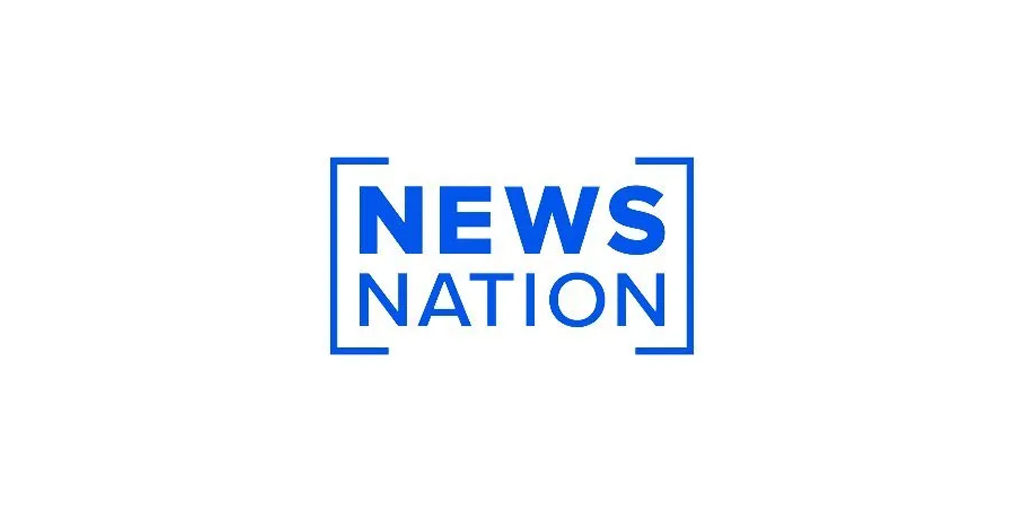 Blue text stacked of News Nation in between brackets and centered on a white background