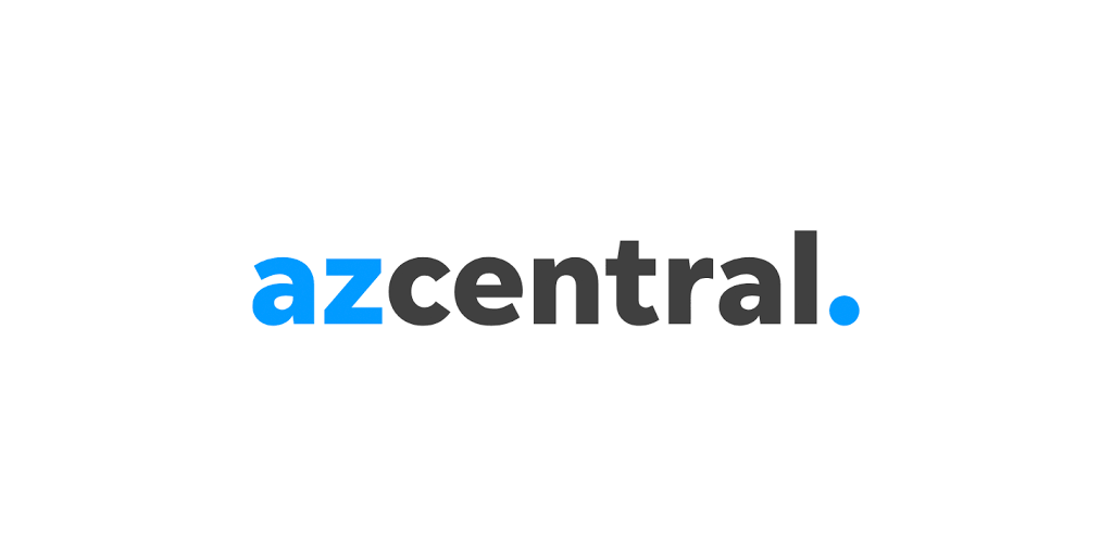 Text centered on a white background, blue letters of "Az" black letters of "central"