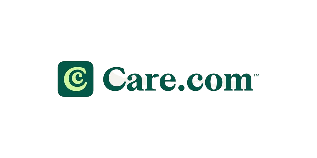 Green letters of Care.com with an icon of a C in a green box to the left centered on a white background