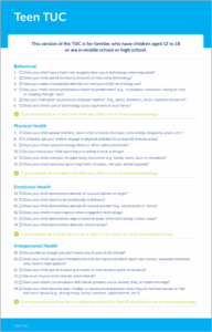 Image of paper with a sky blue header and footer and paragraph text in the middle with title Teen TUC