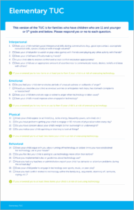 Image of paper with a sky blue header and footer and paragraph text in the middle with title Elementary TUC