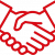 Red outlines of an icon of two hands shaking